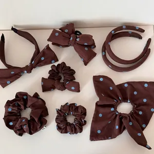 Chouchou En Tissu À Pois Bandeau À Nœud Épingle À Cheveux Marron Bleu Style Coréen Accessoires Cheveux Pour Femmes