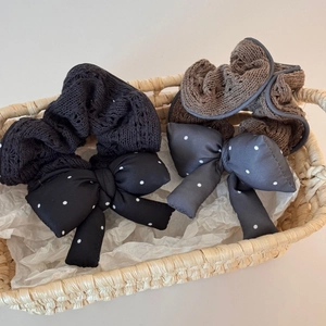 Autumn Winter Polka Dot Padded Bow Scrunchie Knitted Wool Hair Tie Sweet Large Intestine Hair Ring For Women Fashion Hair Accessories