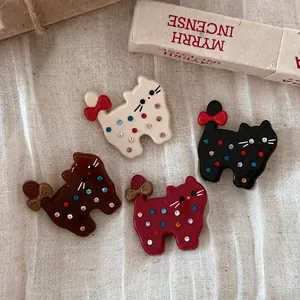 Pince à Cheveux Chat en Acétate Dessin Animé Strass Nœud Mignon Doux Barrette à Bec de Canard en Alliage pour Femmes Filles