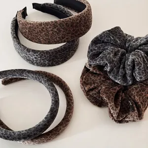 Serre Tête Vintage Imprimé Léopard Velours Éponge Mode Automne Hiver Accessoires de Cheveux Femme Bandeau Chouette