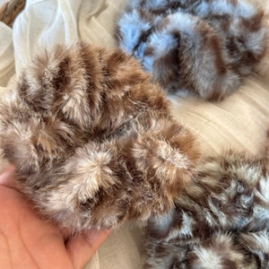 Chouchou en peluche à imprimé léopard pour femme, grand élastique doux marron et bleu