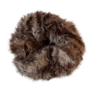 Chouchou élastique en peluche marron à motif léopard avec texture en fausse fourrure