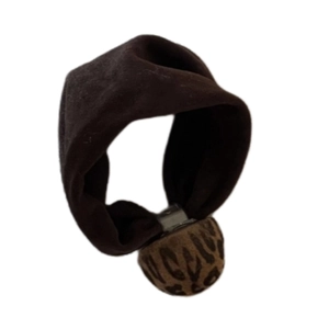 Brown velvet hair scrunchie with leopard print ball ornament for autumn and winter styles