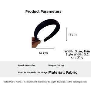 Size chart for black padded headband showing 16x14cm dimensions and knit fabric texture