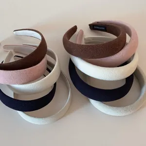 French Vintage Padded Sponge Headband For Women Solid Color Knitted Fabric Wide Hairband High Cranium Hair Accessories Handmade Thick Headwrap