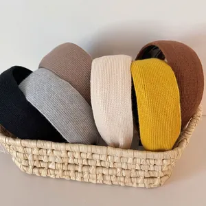 Women Solid Color Knitted Wool Wide Headband Non-Slip High Top Hair Hoop Autumn Winter Soft Warm Hair Accessories Headwear
