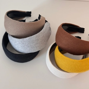 Set of 6 ribbed knit wide headbands for women in khaki, gray, black, and neutral tones