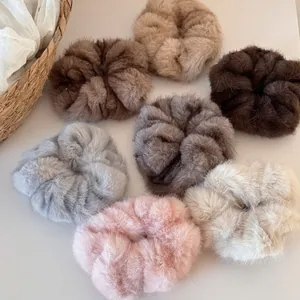 Women Autumn Winter Plush Scrunchies Large Faux Fur Hair Ties High Elastic Soft Fluffy Ponytail Holder Elegant Korean Hair Accessories