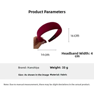 Detailed view of handmade burgundy velvet padded headband showing 4cm width and 33g weight