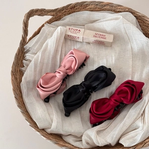 French satin bow banana hair clips set in pink, black and burgundy for elegant updos