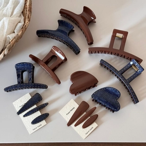Vintage Denim Fabric Resin Hair Claw Clips For Women Korean Style Large Shimmer Coffee Matte Hair Clips For Thick Hair