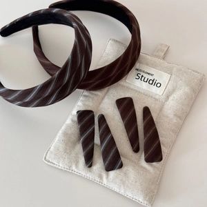 Elegant brown twill fabric headband set with stylish wide design and matching hair clips