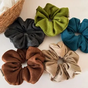 Autumn Winter Textured Fabric Scrunchie For Women Elegant Large Elastic Hair Tie Solid Color Pleated Knit Hair Band Accessories