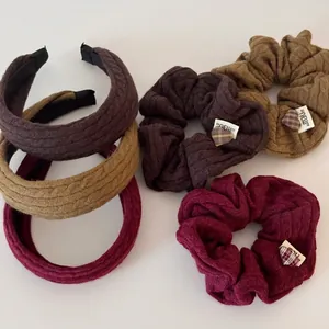 Ensemble Bandeau et Choucou pour Femme en Tricot Torsadé Couleur Unie Style Coréen Accessoires de Cheveux pour Automne Hiver