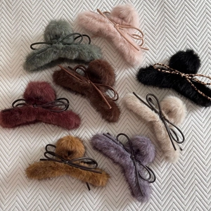 Pinces à cheveux élégantes en fausse fourrure avec nœud en cuir, 8 couleurs d'automne