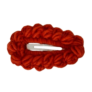 Fermaglio per capelli fatto a mano all'uncinetto in lana arancio-rosso con clip BB