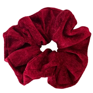 Plush burgundy velvet scrunchie for women with high elasticity and elegant retro style