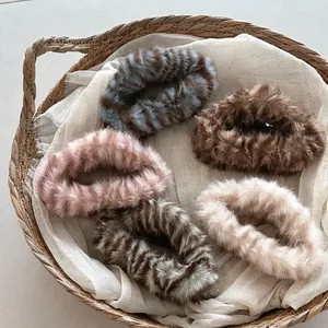 Korean Style Autumn Winter Plush Hollow Cloud Hair Claw Clip Large Faux Fur Tiger Stripe Shark Clip Hair Accessories Women