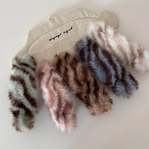 Plush faux fur duckbill hair clips set in various striped colors for autumn and winter style