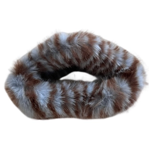 Furry striped claw clip for thick hair featuring brown and grey plush faux fur texture