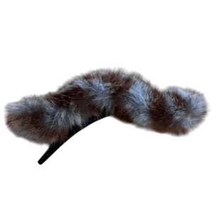 Fuzzy plush hair clip with stylish brown and blue wave pattern for autumn winter styles