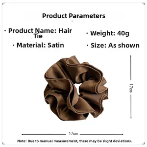 Detailed parameter view of 17cm brown satin scrunchie with layered petal ruffle design