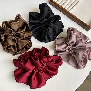 Oversized Satin Pleated Scrunchies Elegant French Style Ruffle Elastic Hair Ties Solid Color Handmade Hair Accessories For Women