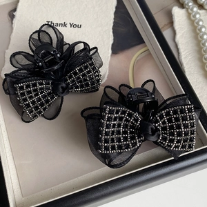 Pince à Cheveux Élégante Nœud en Maille pour Femmes Noir Strass Accessoires de Coiffure Fait à la Main Coiffe de Fête