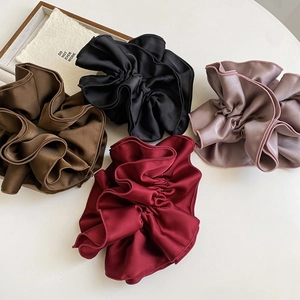 Set of four satin scrunchies in chocolate, black, burgundy and dusty pink colors