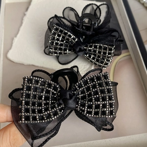 Lot de pinces à cheveux à nœud en maille noire avec strass scintillants à motif quadrillé