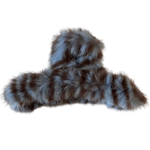 Plüsch-Haarklammer im französischen Stil mit Tigermuster in Braun und Graublau