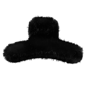 Pince à cheveux en fausse fourrure noire pour femme avec texture douce et hivernale