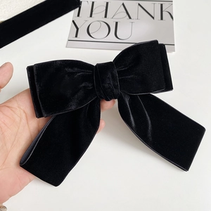 Barrette à cheveux nœud géant en velours noir élégant avec design rétro français