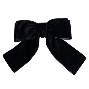 Pince à cheveux élégante en velours noir avec nœud de style vintage sur fond blanc
