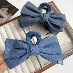 Lot de pinces à cheveux à nœuds en denim bleu clair et foncé avec plaque métal