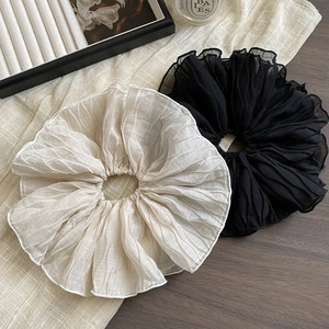 Oversized Pleated Mesh Scrunchie Handmade Solid Color Tulle Ponytail Holder Elastic Hair Tie For Women Fashion Hair Accessories