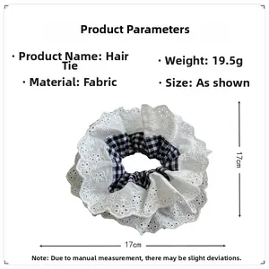 Lace scrunchie detail showing 17cm diameter and dual-layer embroidered fabric