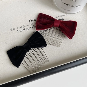 French Retro Velvet Bow Hair Comb Metal Tooth Side Comb Hair Accessories For Women Daily Party Wedding Hair Styling Jewelry