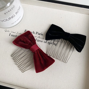 Elegant velvet bow hair combs in black and burgundy with premium metal teeth set