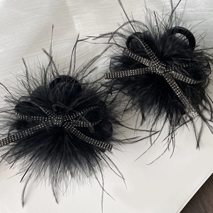 Elegant Black Feather Hair Claw Clip With Rhinestone Bowknot And Mesh For Women Vintage Hair Accessories Hair Grip