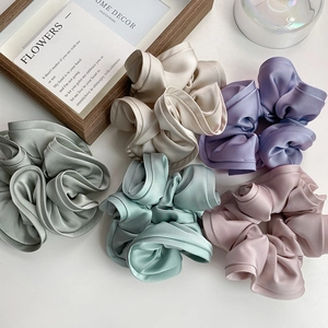 Chouchou en Satin Élégant de Style Français pour Femmes Bord à Volants Bandeau Élastique Couleurs Morandi Accessoires de Coiffure à la Mode