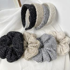 Korean Style Woolen Yarn Knitted Large Hair Scrunchies And Wide Headbands For Women Winter Warm Solid Mottled Hair Accessories