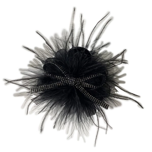 Elegant black feather hair claw clip with crystal bow and mesh flower for women