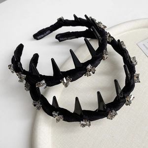 Luxe velvet wavy headband with rhinestones and non-slip teeth for women