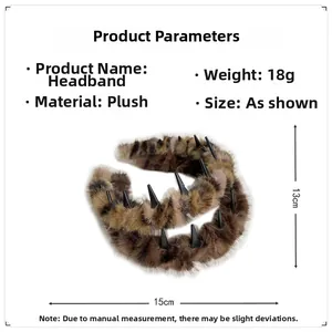 Detailed size parameters of the plush leopard print headband with non-slip teeth combs