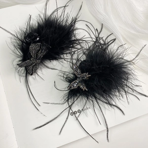 Pince à Cheveux en Plumes Noires avec Nœud Papillon et Papillon en Strass Style Gothique Vintage pour Fête Bijoux Femme