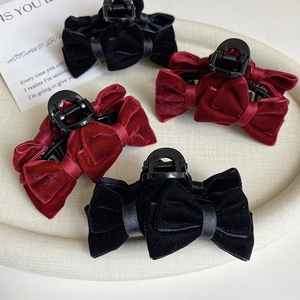 Elegant Velvet Bowknot Hair Claw Clip French Style Large Shark Clip Retro Bow Hairpin Fashion Headwear For Women Gift