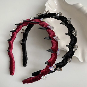 Women Velvet Wave Headband With Teeth Rhinestone Embellished Non-Slip Hair Hoop Vintage Winter Autumn Fashion Hair Accessories