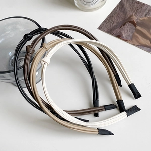 Korean Style Minimalist Knotted PU Leather Headband Double Strand Non-Slip Handmade Fashion Hair Band For Women Daily Hair Accessories
