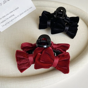 Elegant velvet bow hair claw clip for women in black and deep red colors